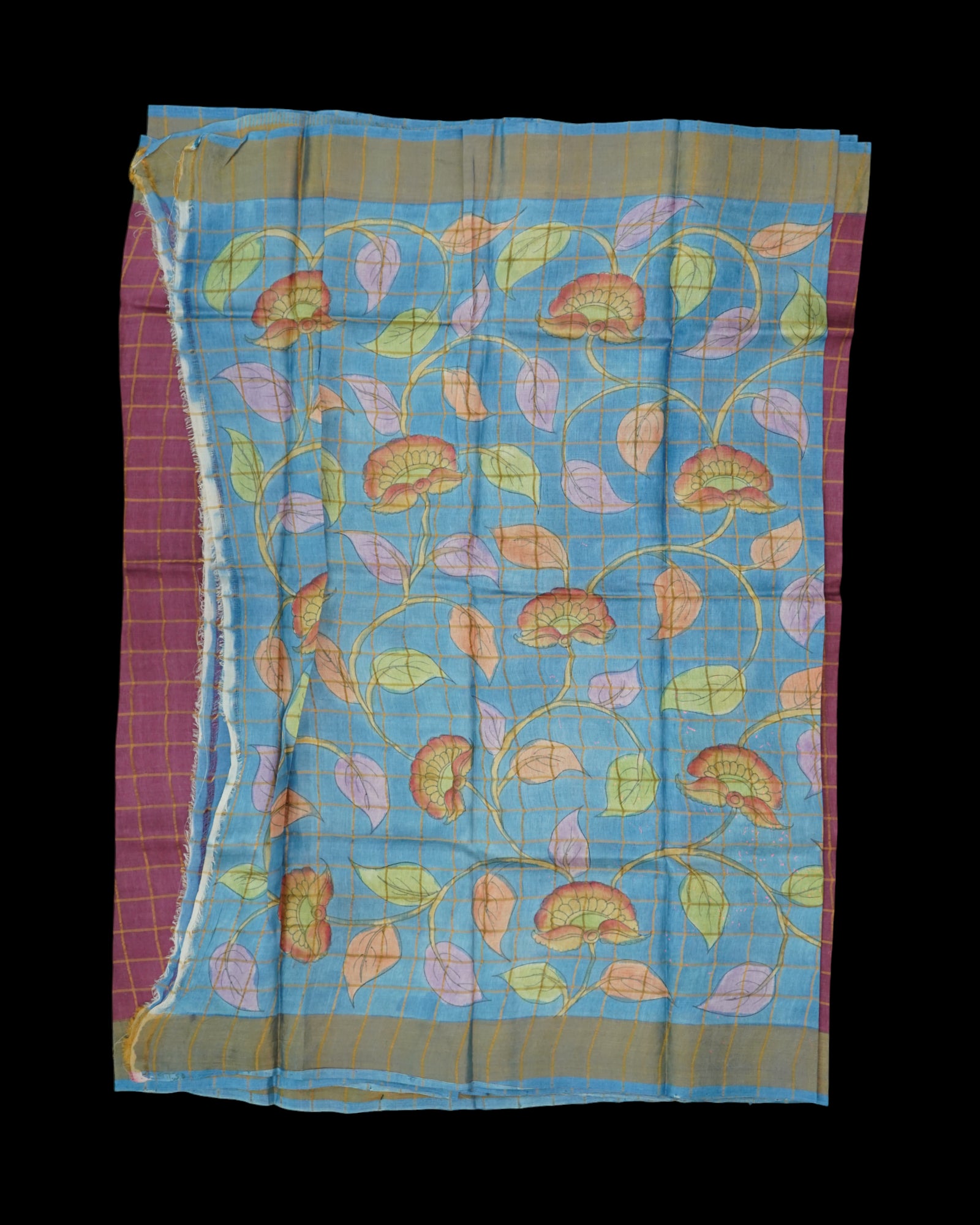 Floral Printed Dark Pink Mangalgiri Silk Saree