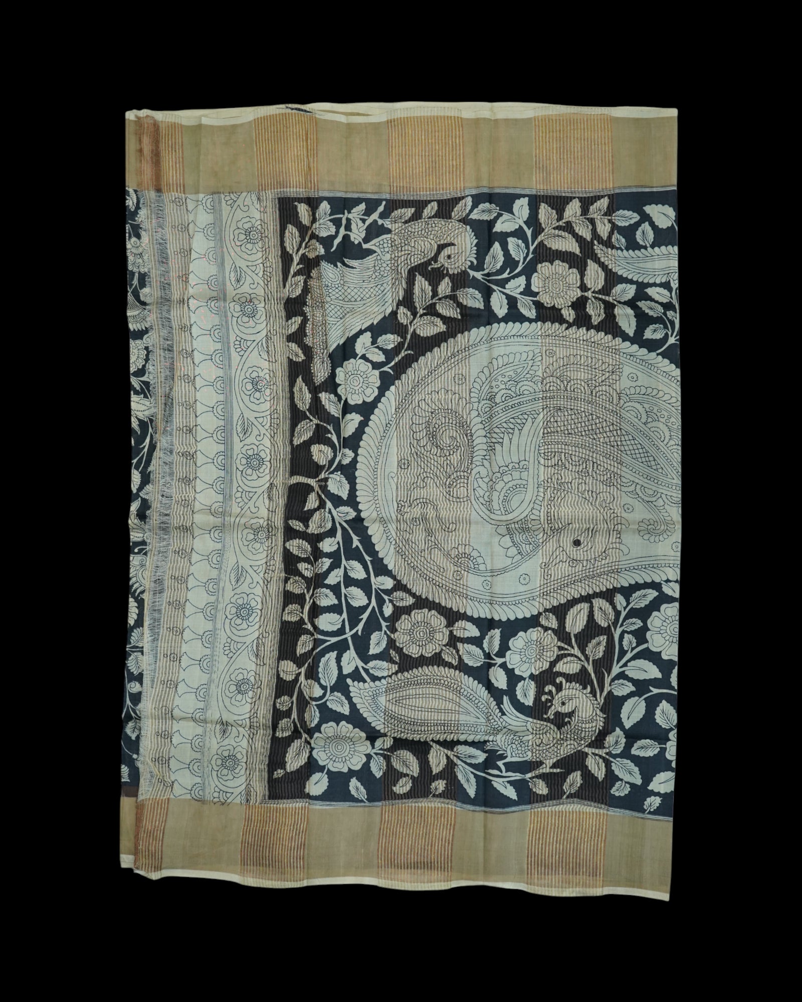 Black Tussar Mangalgiri Silk Saree