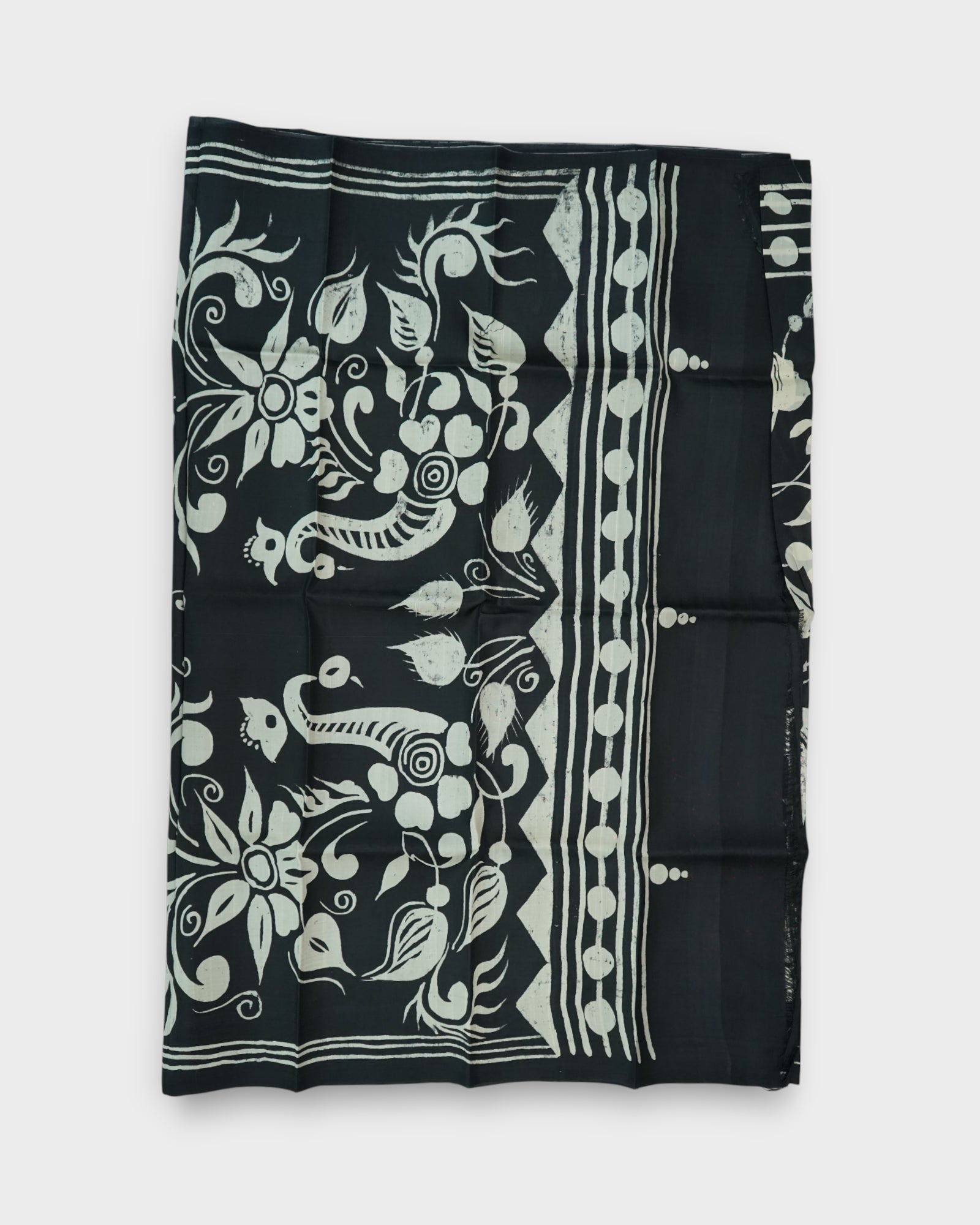 Black Tussar Silk Mangalgiri Floral Saree