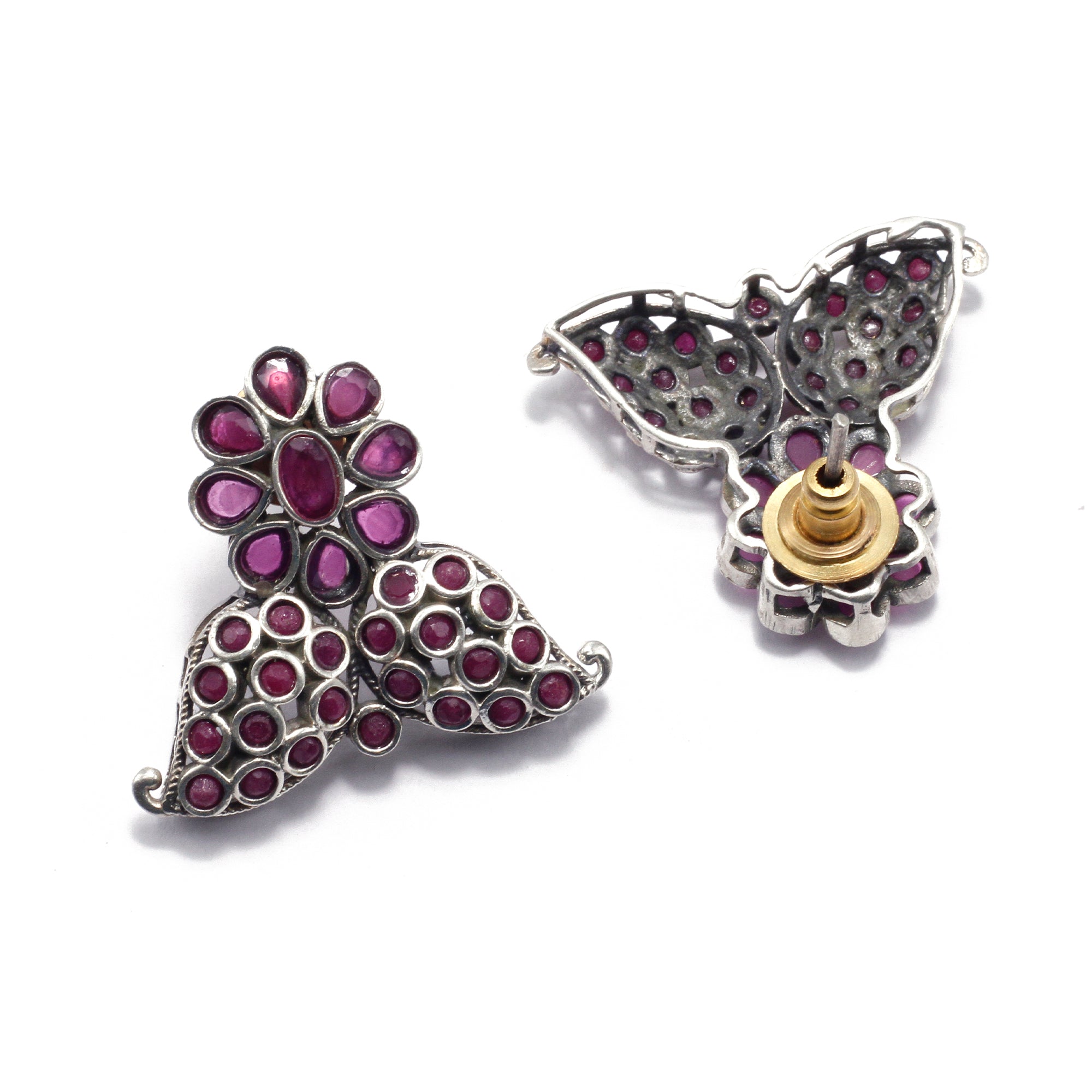 Exquisite Floral Motif Oxidized Studs