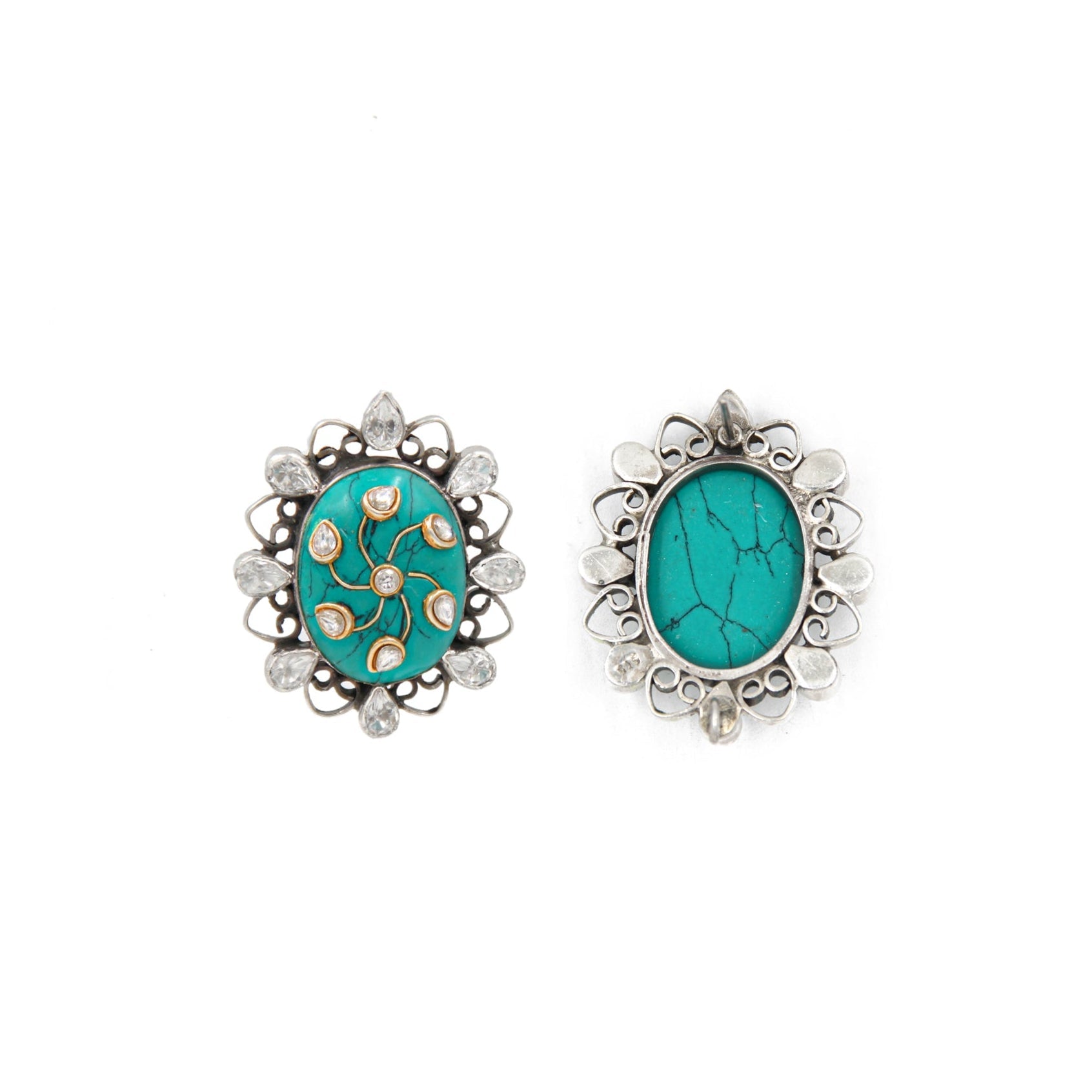 Turquoise-Studded Silver Earrings