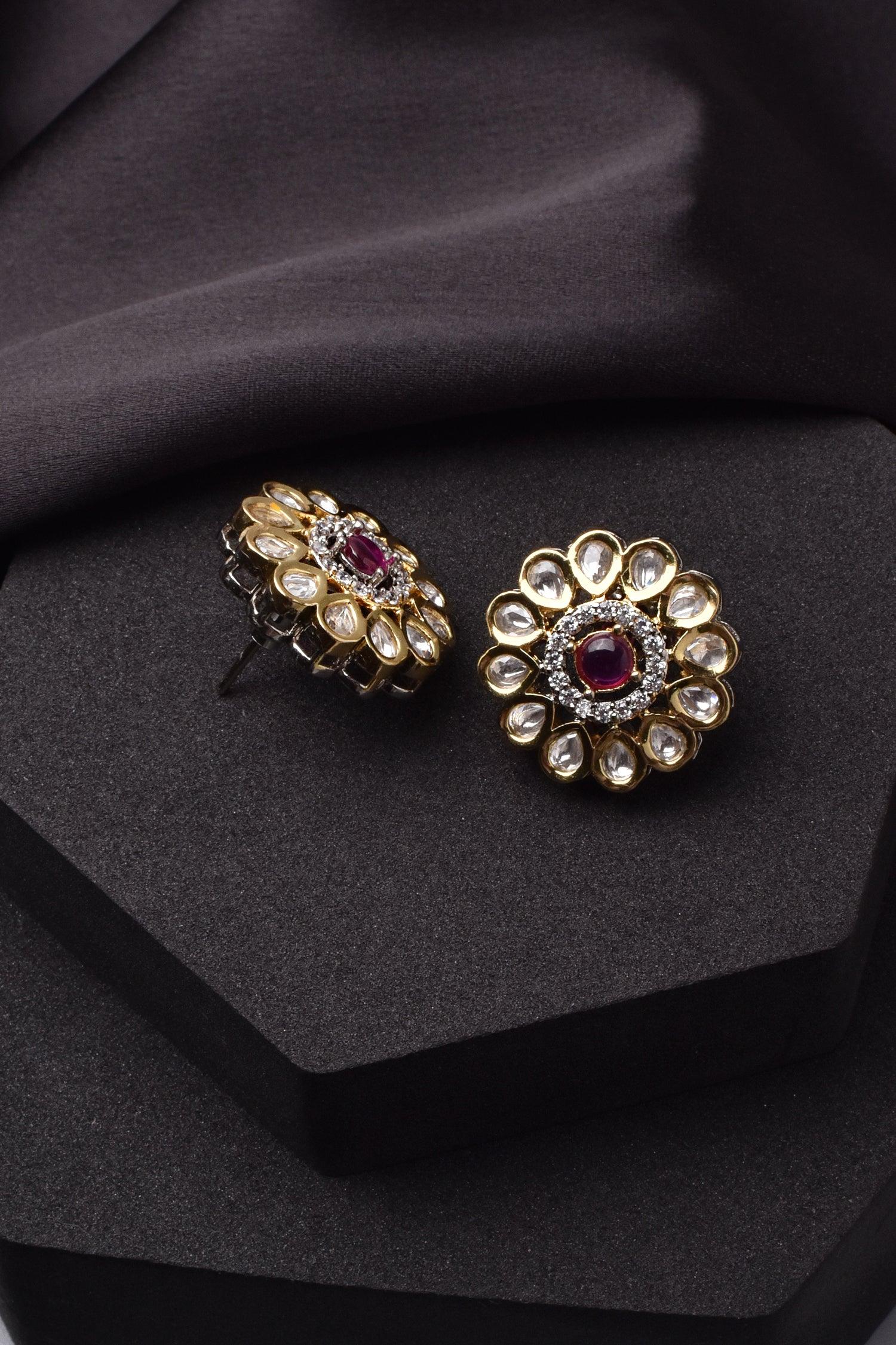 Luminous Luxe Red Polki Studs - Dyulokha