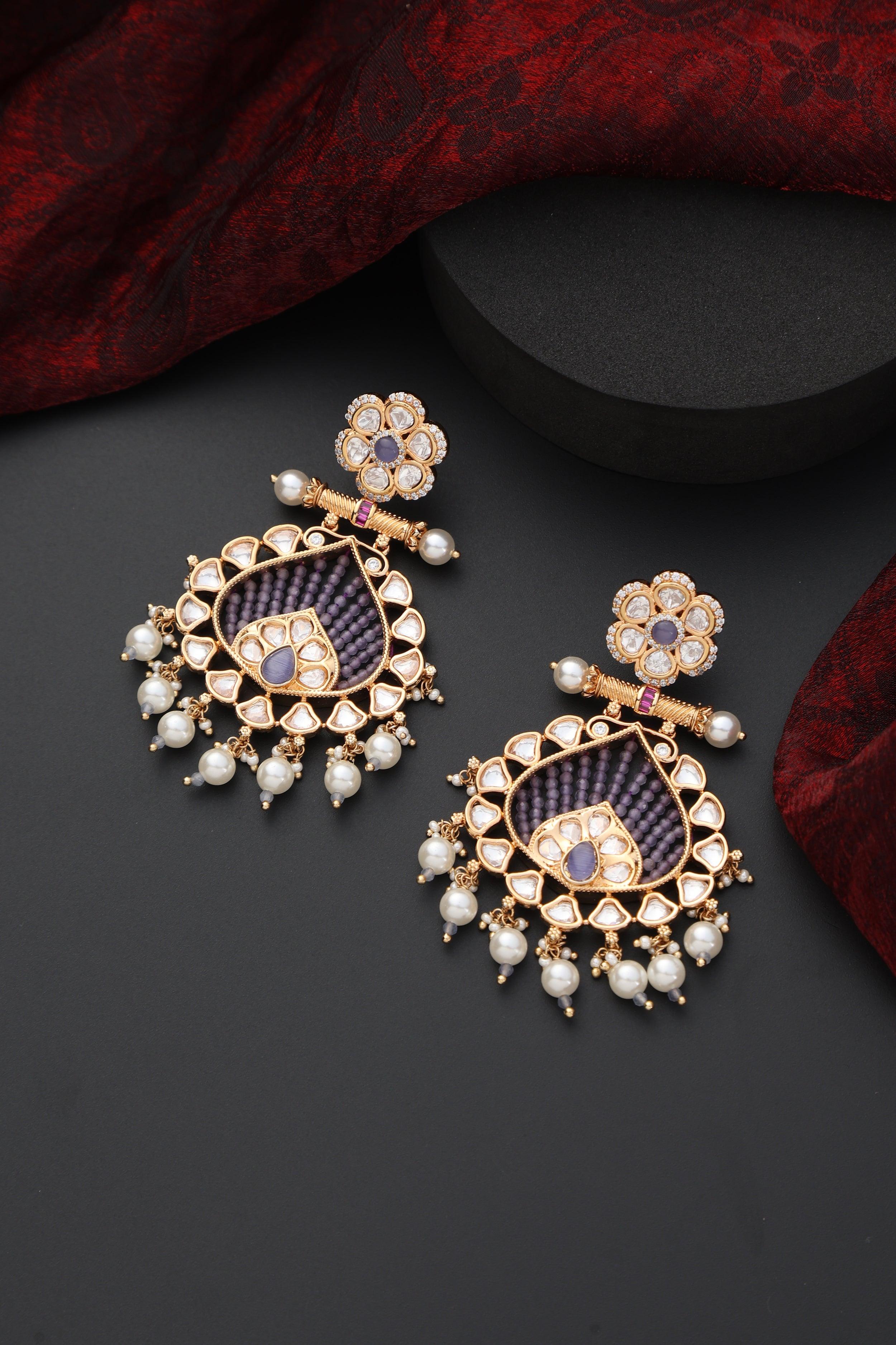 Lilac Lumière Lavender Polki Danglers - Dyulokha