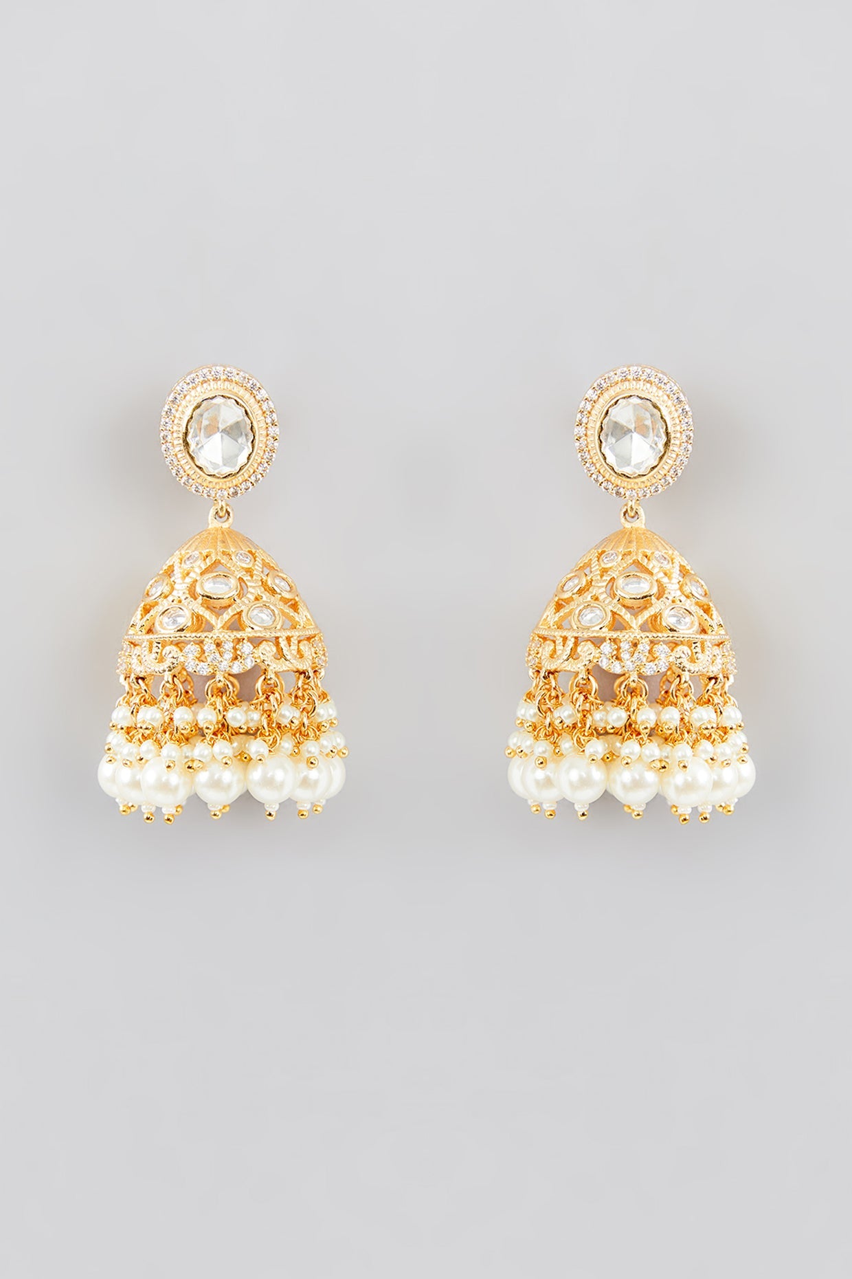 Elegant Gold and White Kundan Pearl Necklace Set