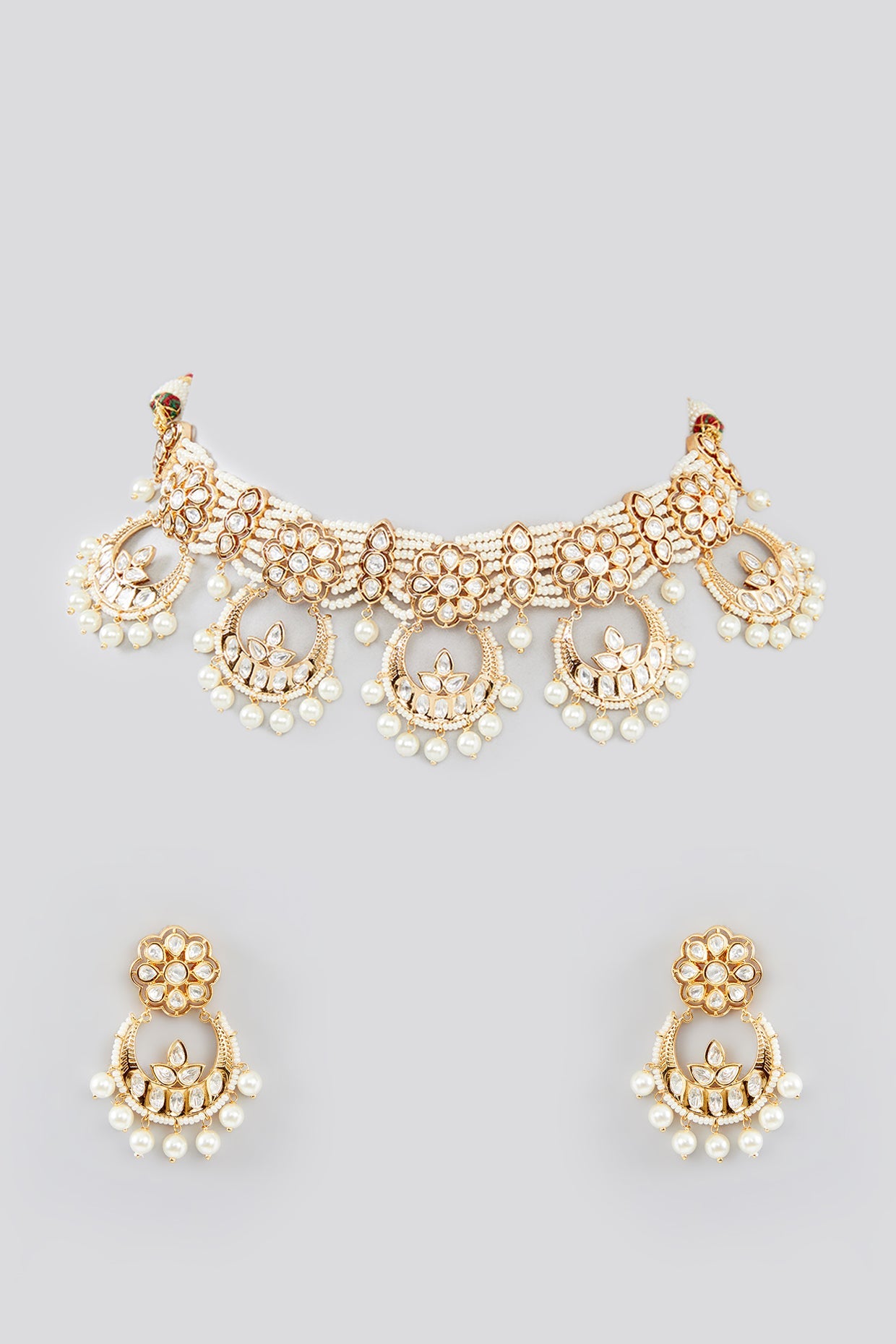 Moon-Shaped Kundan & Pearl Gold Necklace