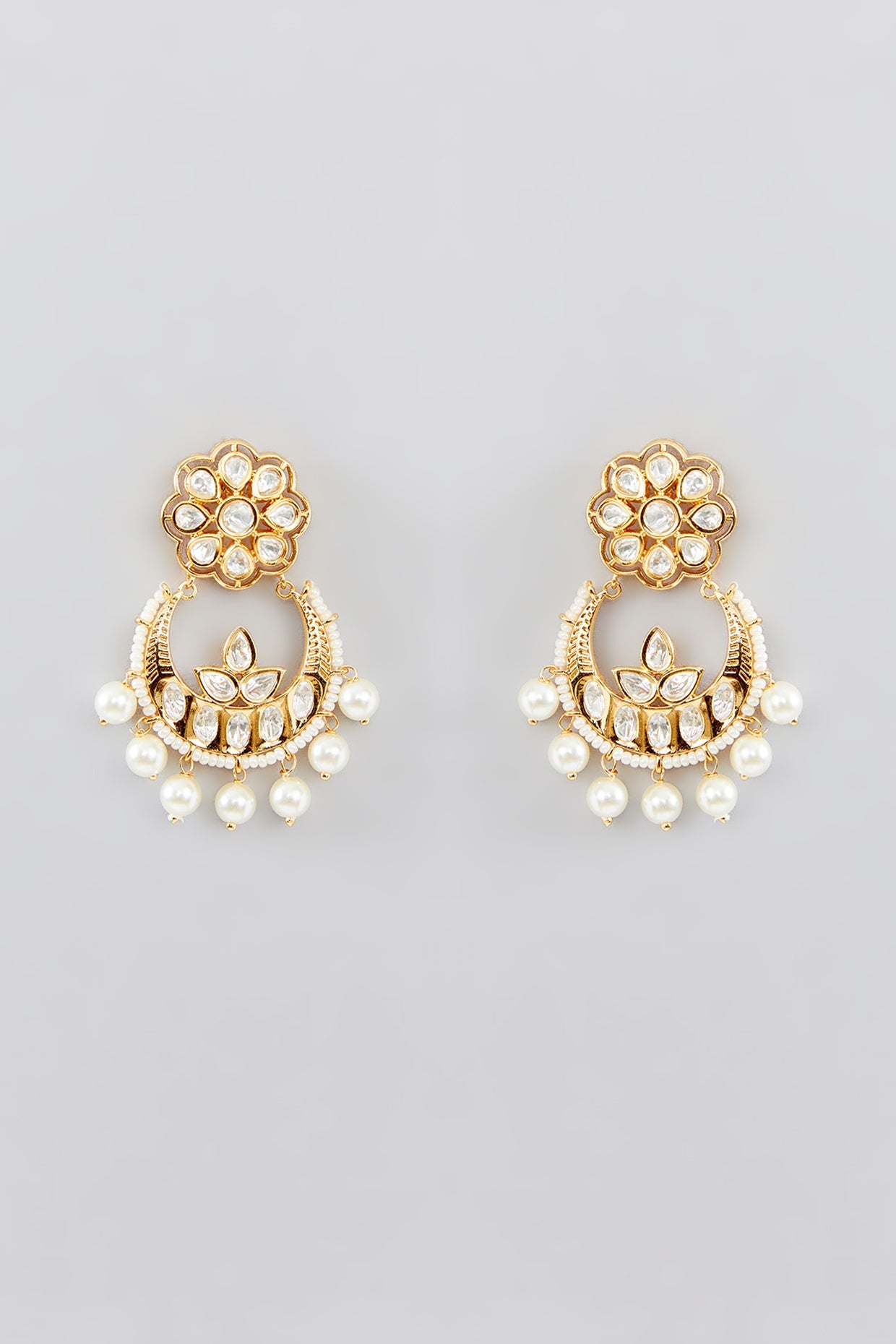 Moon-Shaped Kundan & Pearl Gold Necklace