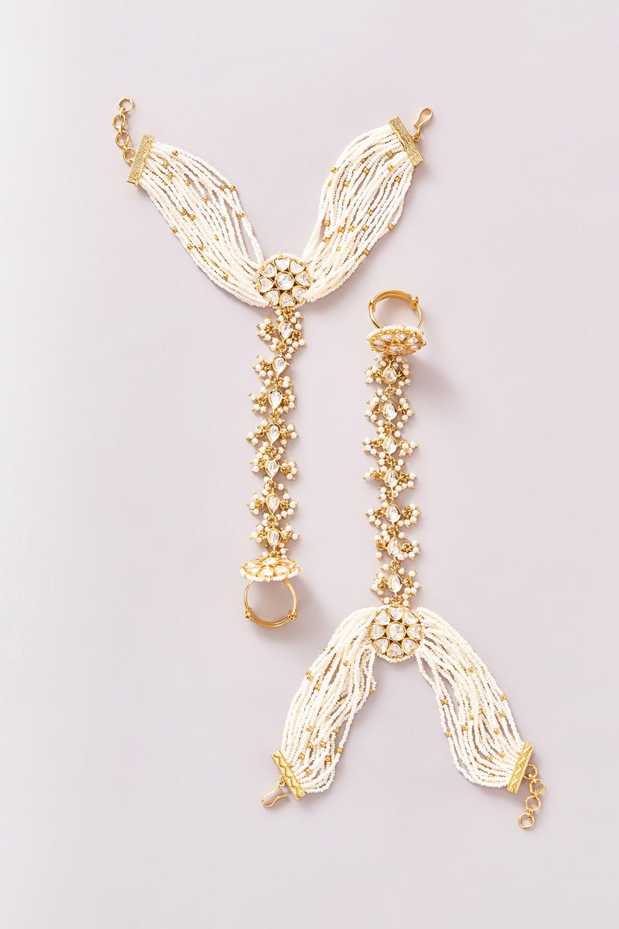 Pearl Adorned Kundan Hathphool - Dyulokha