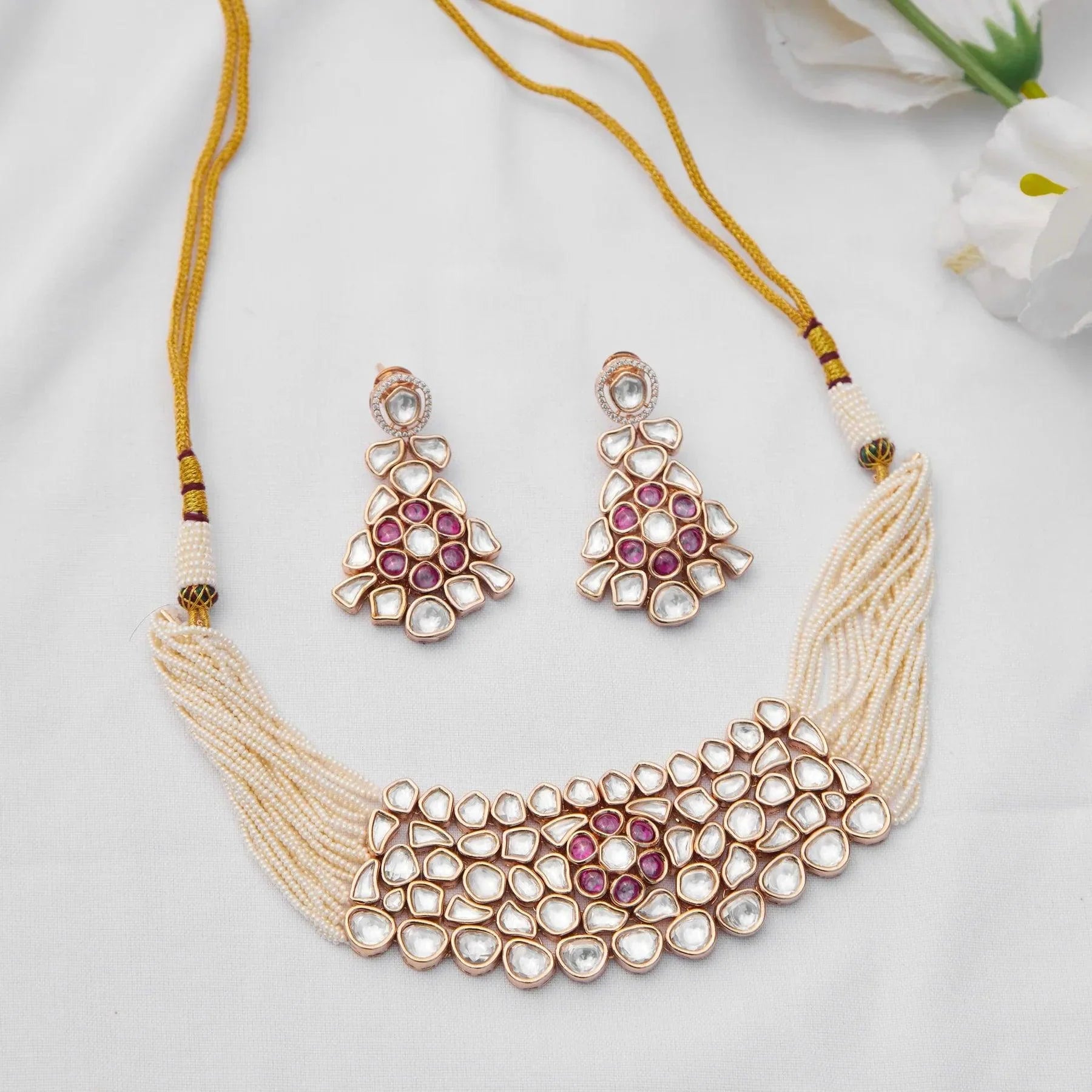 Pearl Blossom Kundan Choker Set - Dyulokha