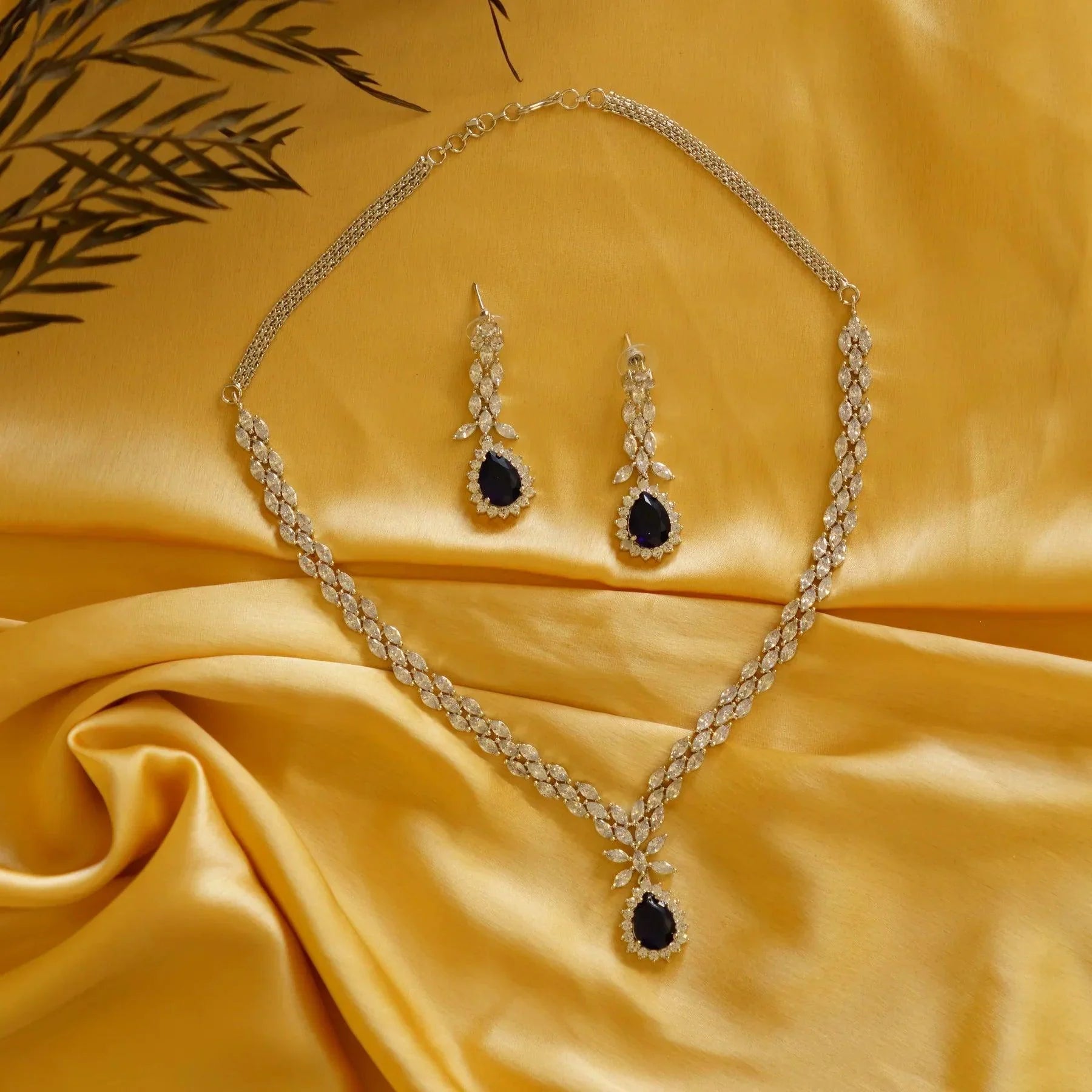 Sapphire Accented Diamond Necklace Set - Dyulokha
