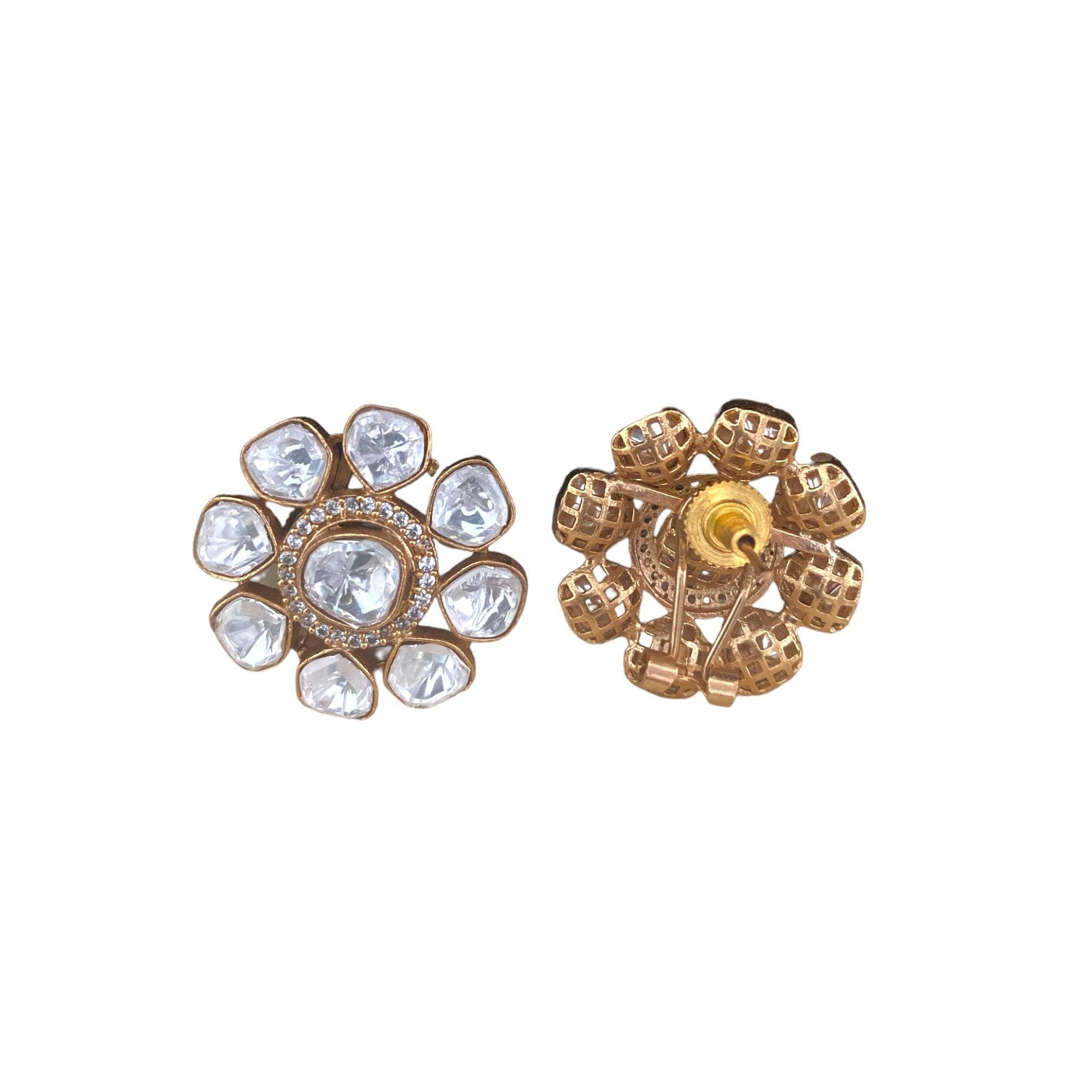 Gilded Blooms Polki Floral Studs - Dyulokha