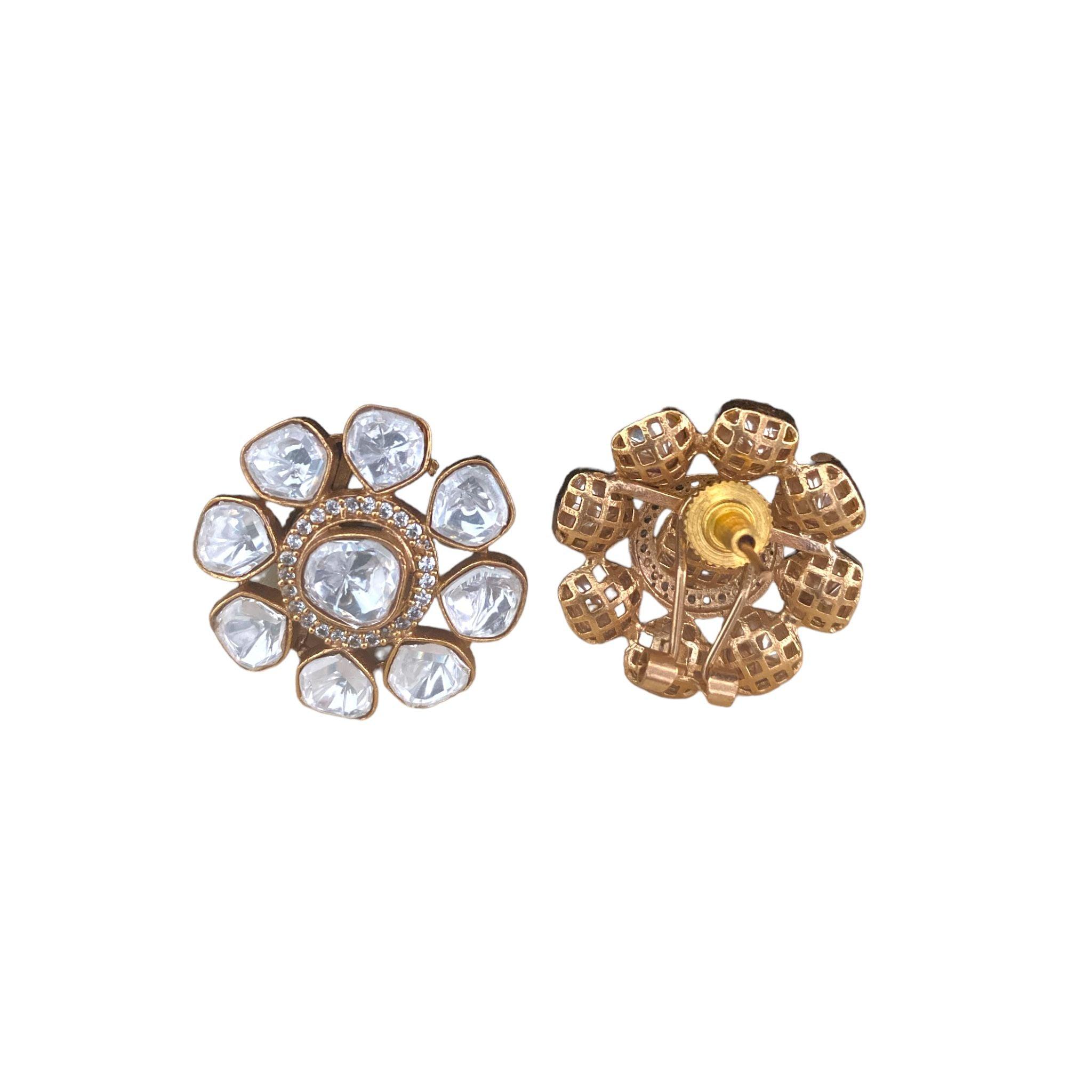 Gilded Blooms Polki Floral Studs - Dyulokha