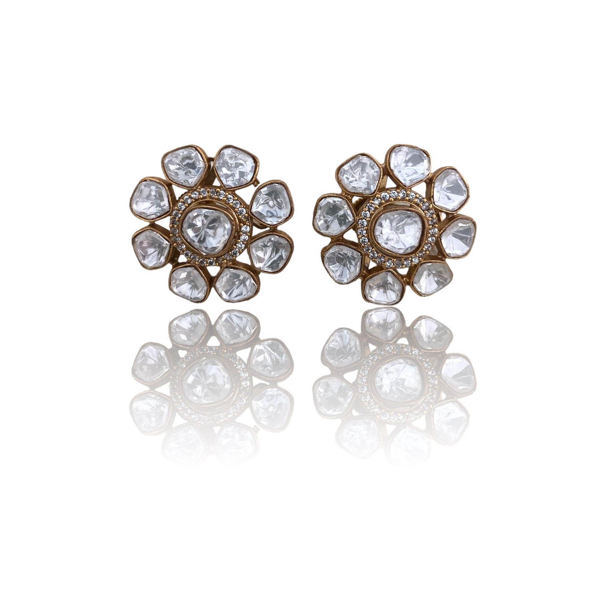 Gilded Blooms Polki Floral Studs - Dyulokha