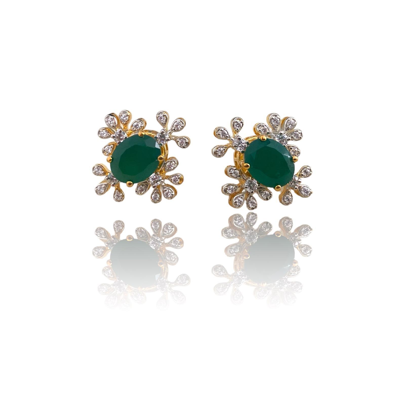 Emerald Glow CZ Earrings - Dyulokha
