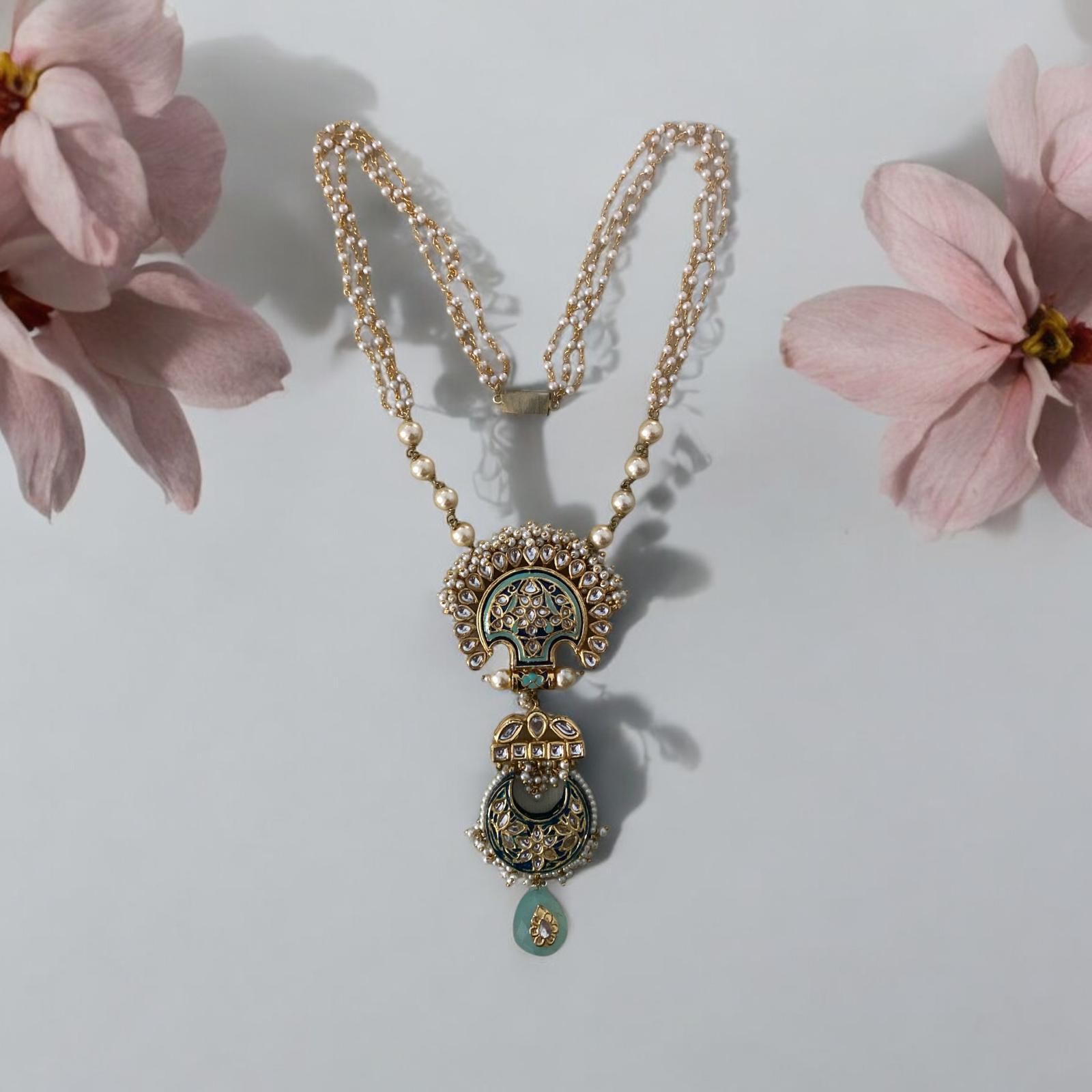 Blue Meenakari Kundan Pearl Necklace - Dyulokha