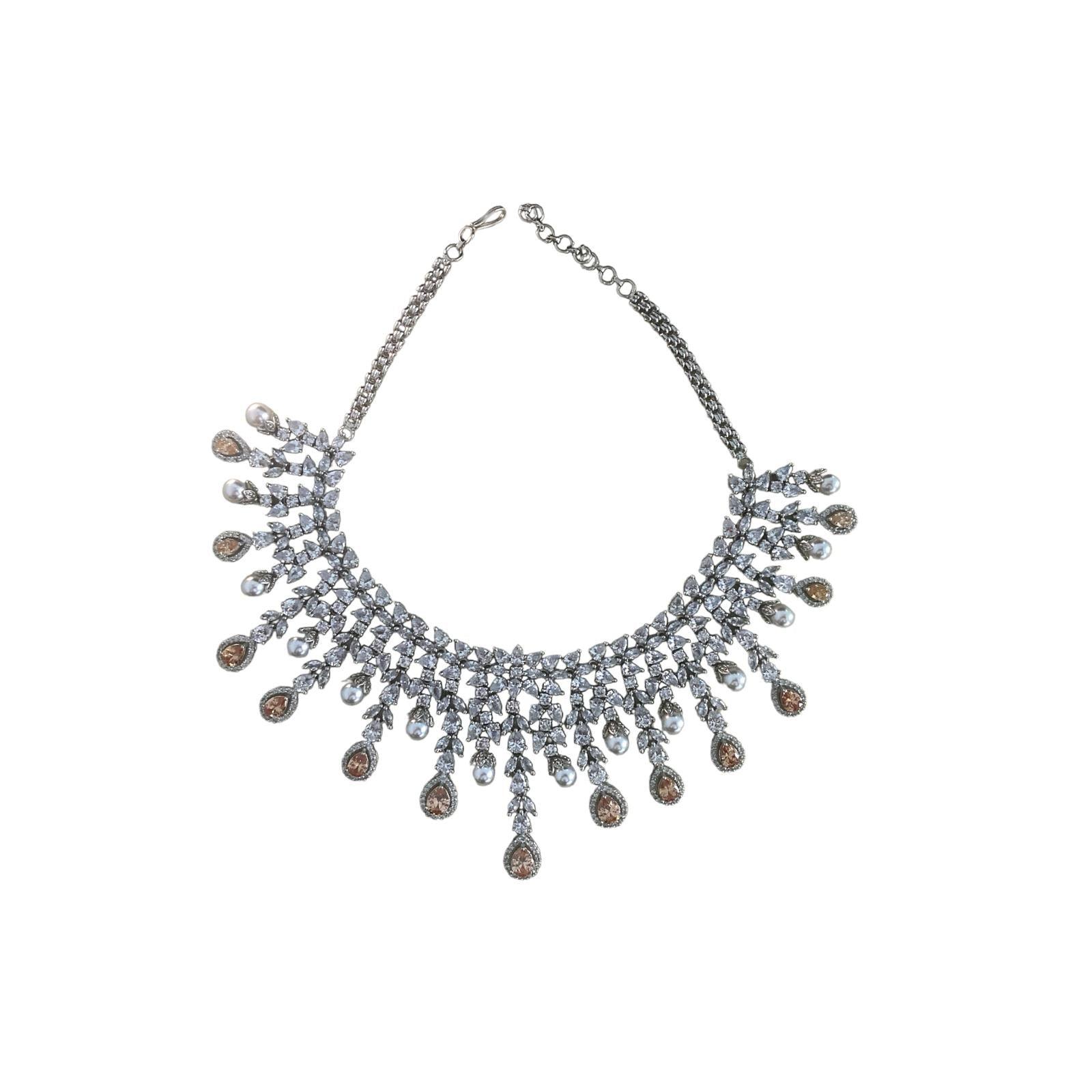 Peach Elegance Diamond Necklace Set - Dyulokha