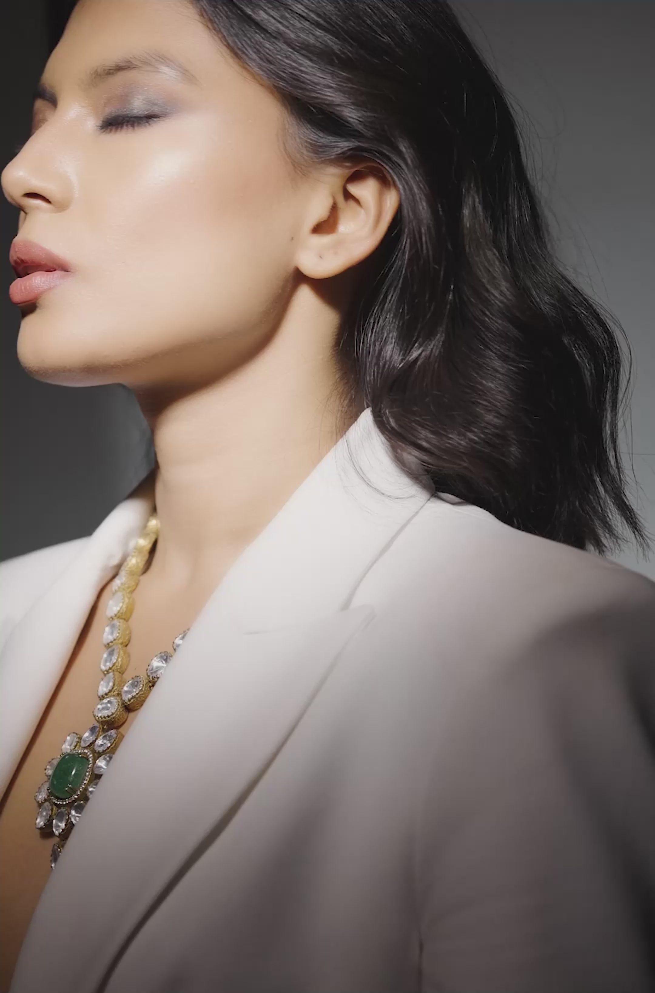 Load video: Moissanite Emerald Victorian Necklace Set