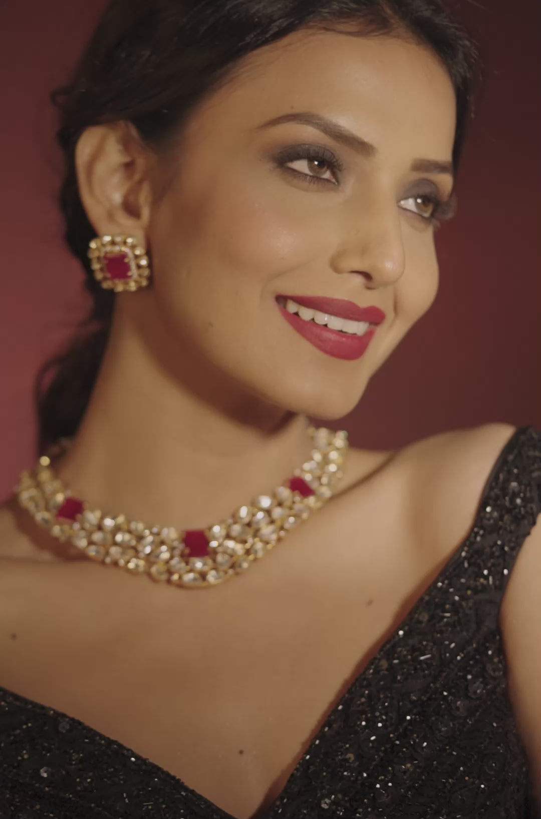 Load video: Radiant Ruby Kundan Necklace Set